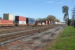 Line of container cars heading east